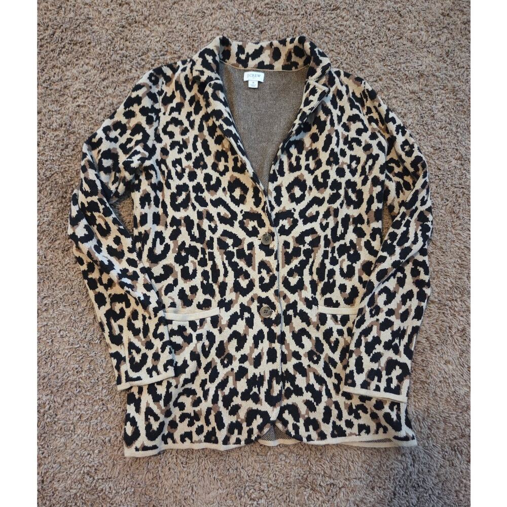 J Crew sweater blazer leopard print animal print cardigan button front tan S